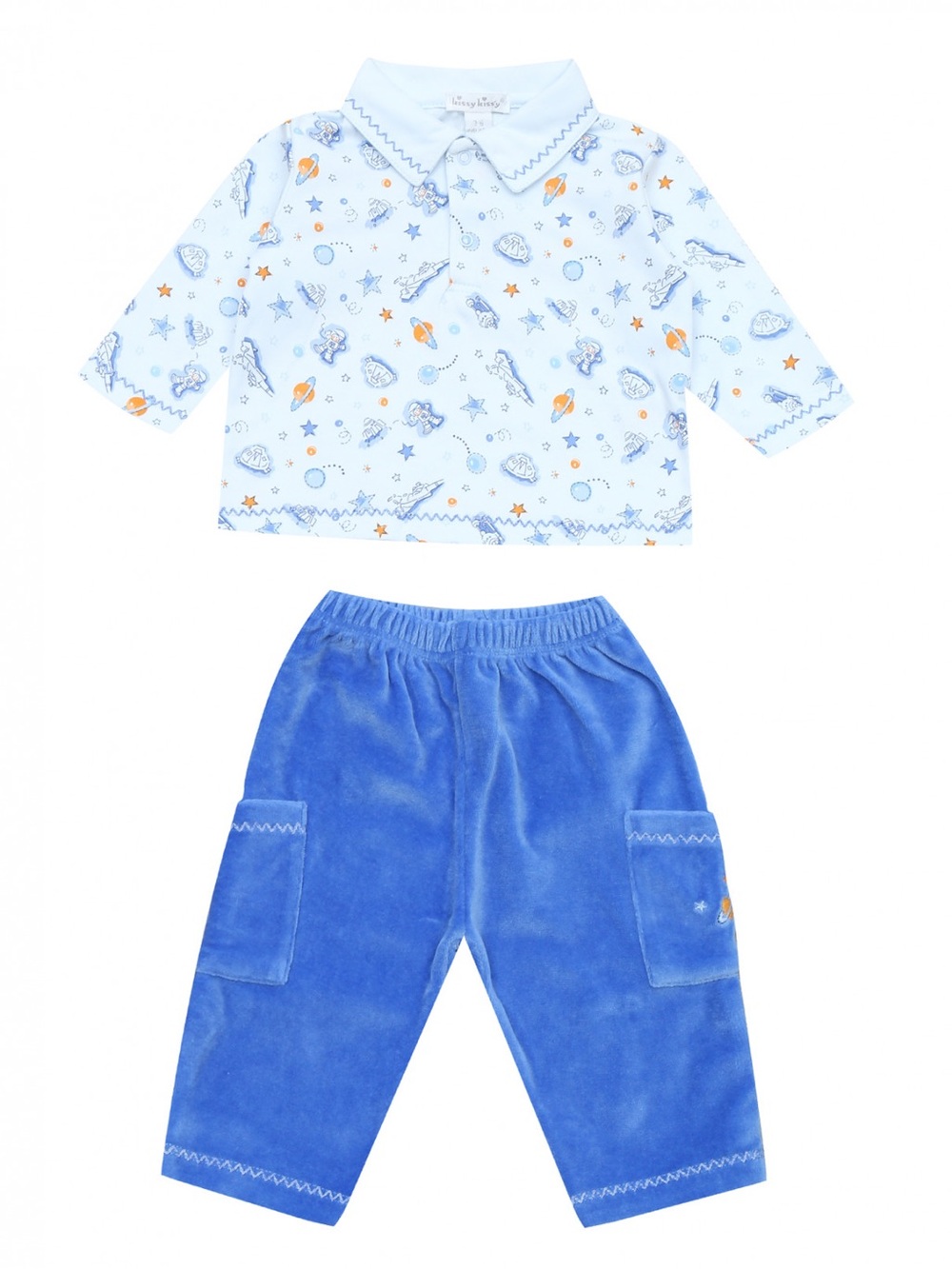 Kissy Kissy Light Blue & Royal Blue Space-Print Pajama Set size 3-6m